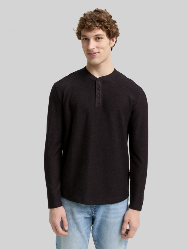 Tom Tailor Henley Langarmshirt - Night Watch Black Tom Tailor Henley Langarmshirt - Night Watch Black
