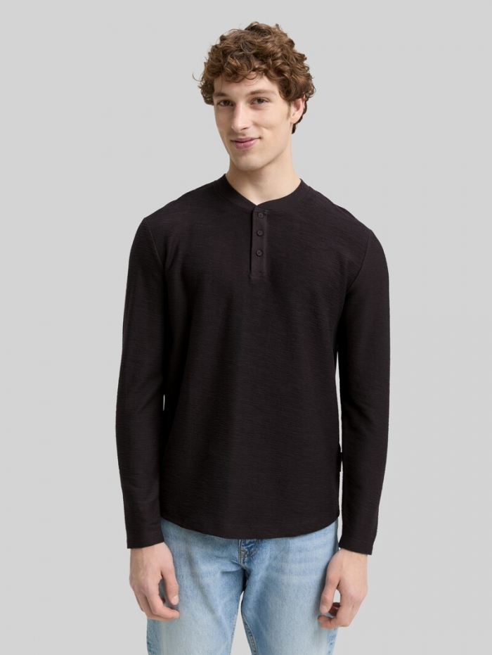 Tom Tailor Henley Langarmshirt - Night Watch Black Tom Tailor Henley Langarmshirt - Night Watch Black