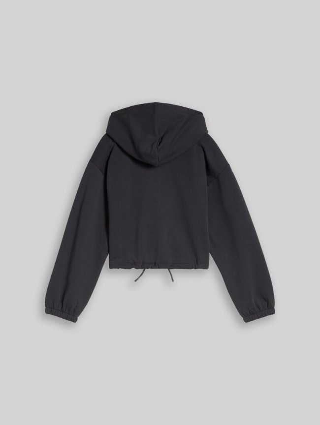 Tom Tailor Cropped Hoodie Sweatjacke aus Baumwolle - Coal Grey Tom Tailor Cropped Hoodie Sweatjacke aus Baumwolle - Coal Grey