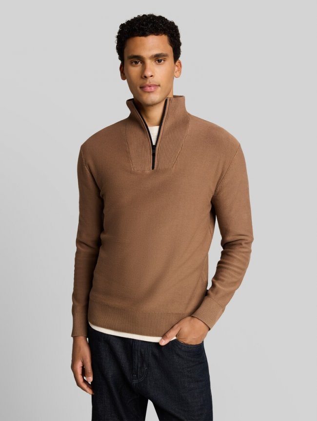 Tom Tailor Troyer Strickpullover aus Baumwolle - Malt Brown Tom Tailor Troyer Strickpullover aus Baumwolle - Malt Brown