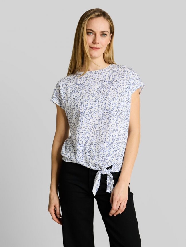 Tom Tailor T-Shirt mit Knotendetail - White Small Leaves Design Tom Tailor T-Shirt mit Knotendetail - White Small Leaves Design