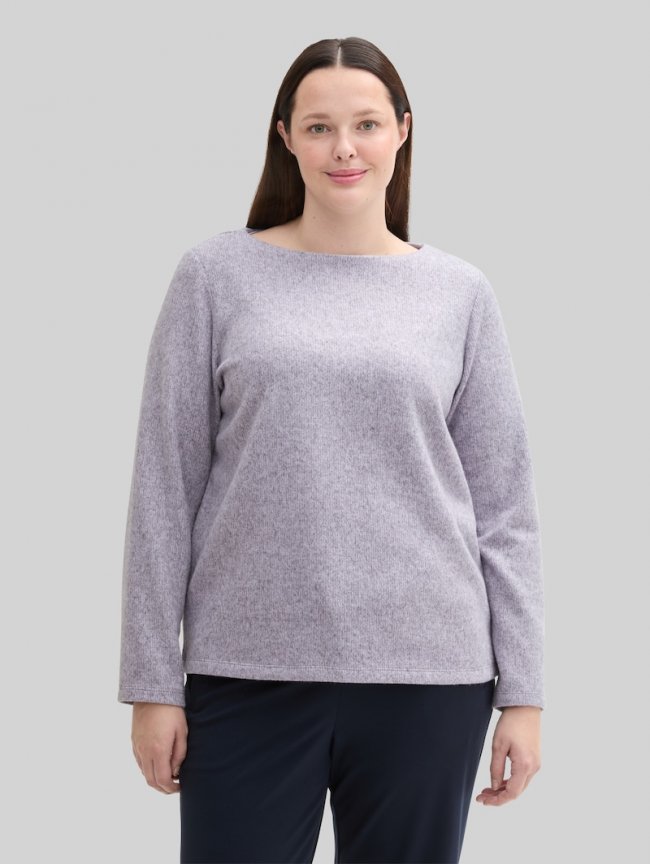 Tom Tailor Plus Size - Soft-Touch Sweatshirt mit Knopfdetails - Soft Lavender Melange Tom Tailor Plus Size - Soft-Touch Sweatshirt mit Knopfdetails - Soft Lavender Melange