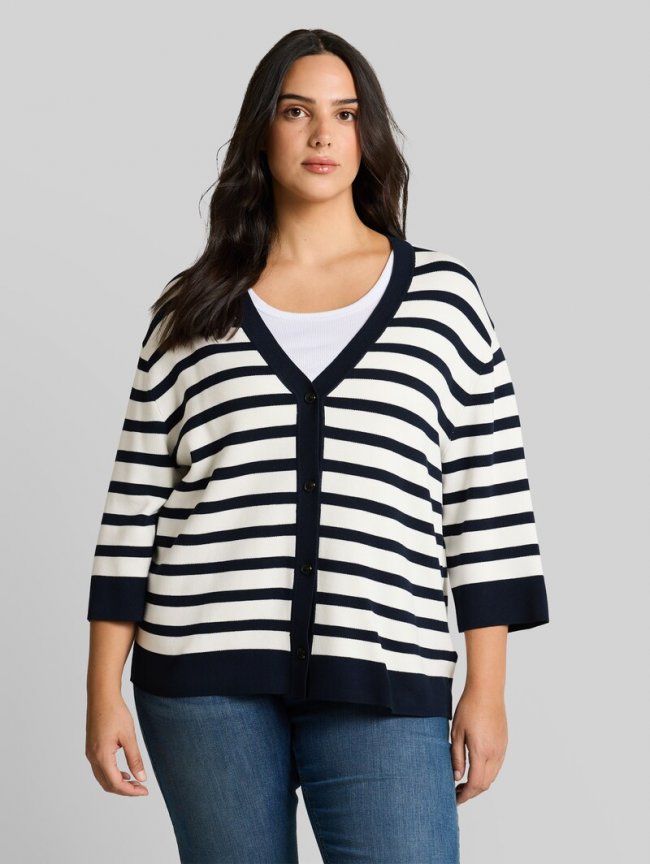 Tom Tailor Plus Size - Loose Fit Cardigan mit Streifenmuster - White Sky Blue Knit Stripe Tom Tailor Plus Size - Loose Fit Cardigan mit Streifenmuster - White Sky Blue Knit Stripe