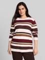 Tom Tailor Plus Size - Strickpullover aus Baumwolle - Camel Brown Red Stripe Tom Tailor Plus Size - Strickpullover aus Baumwolle - Camel Brown Red Stripe