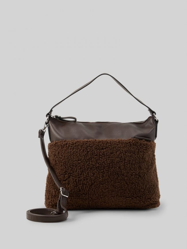 Tom Tailor TTZELINA M Beuteltasche mit Teddyfell - Dark Brown Tom Tailor TTZELINA M Beuteltasche mit Teddyfell - Dark Brown
