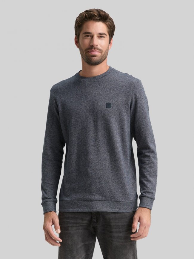 Tom Tailor Langarmshirt mit Logo-Badge - Navy Grindle Structure Tom Tailor Langarmshirt mit Logo-Badge - Navy Grindle Structure
