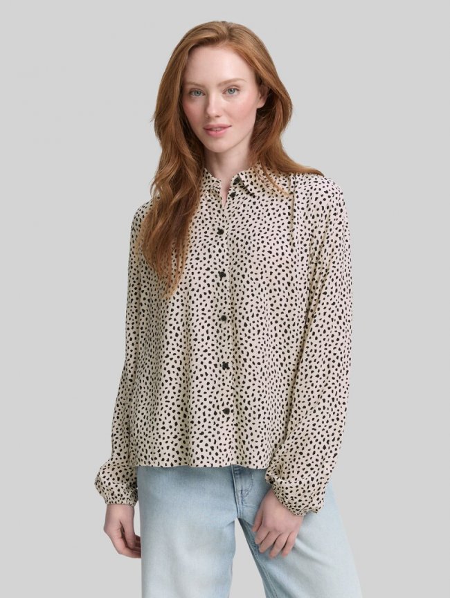 Tom Tailor Hemdbluse mit Muster - Beige Black Dotted Print