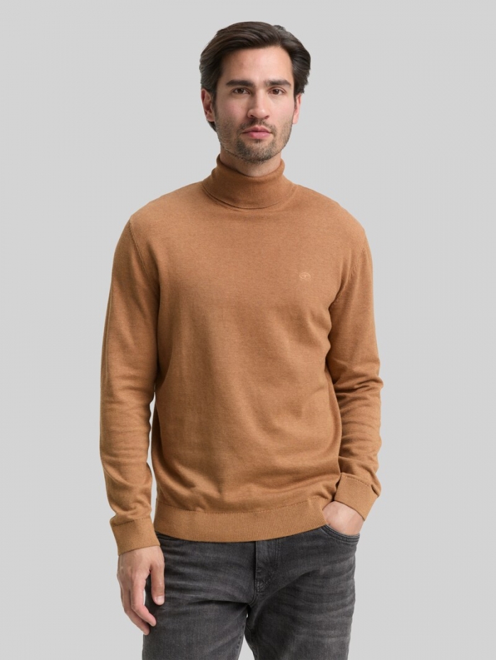 Tom Tailor Rollkragenpullover aus Baumwolle - Mid Brown Melange Tom Tailor Rollkragenpullover aus Baumwolle - Mid Brown Melange
