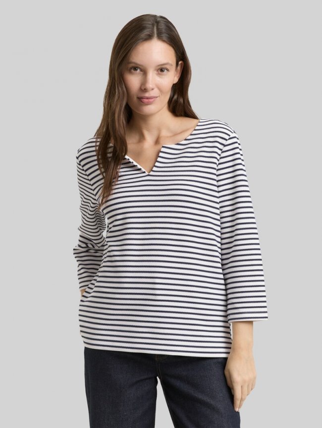 Tom Tailor Langarmshirt mit Streifenmuster - Blue Offwhite Stripe Structure Tom Tailor Langarmshirt mit Streifenmuster - Blue Offwhite Stripe Structure