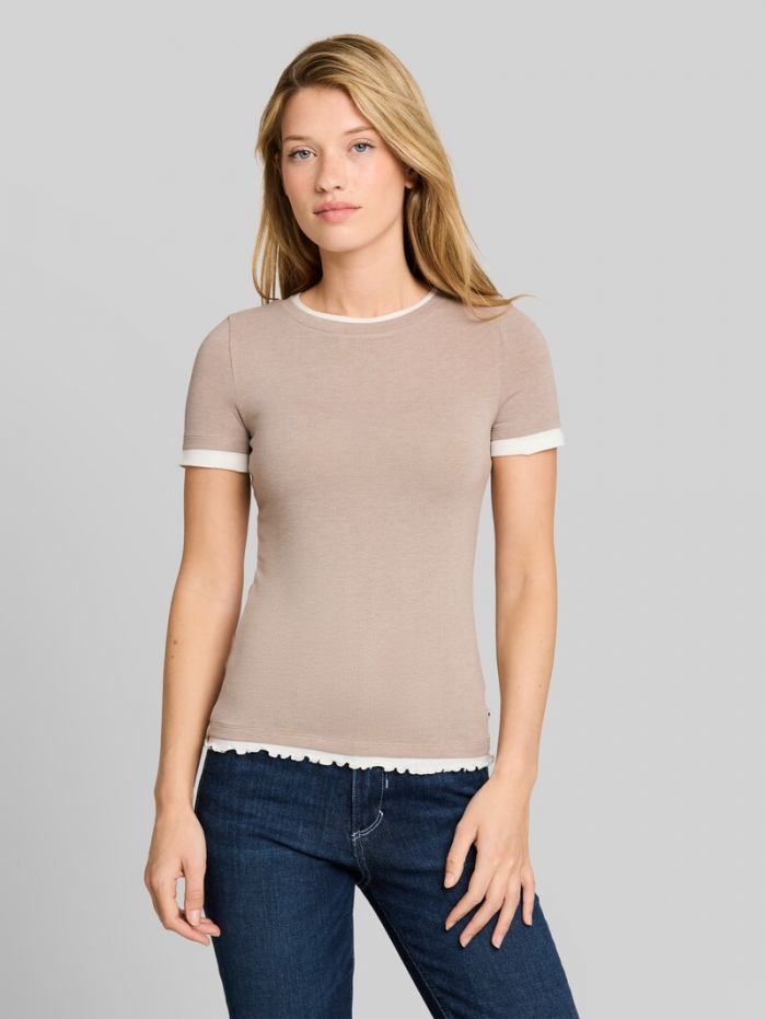 Tom Tailor T-Shirt im 2-in-1-Look - Atmosphere Beige Melange Tom Tailor T-Shirt im 2-in-1-Look - Atmosphere Beige Melange