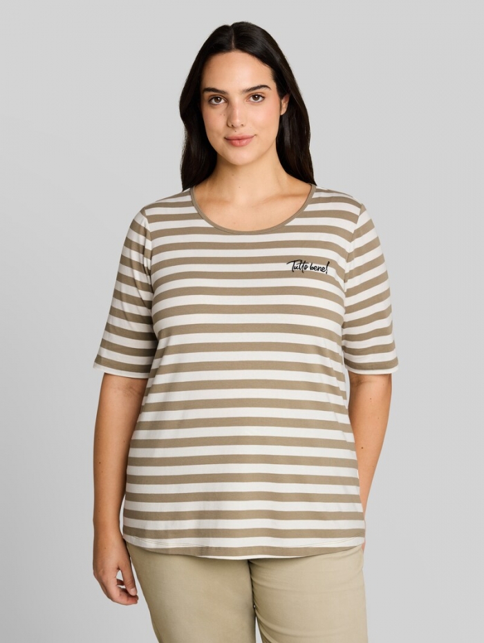 Tom Tailor Plus Size - T-Shirt mit Stickerei - Olive White Stripe Tom Tailor Plus Size - T-Shirt mit Stickerei - Olive White Stripe