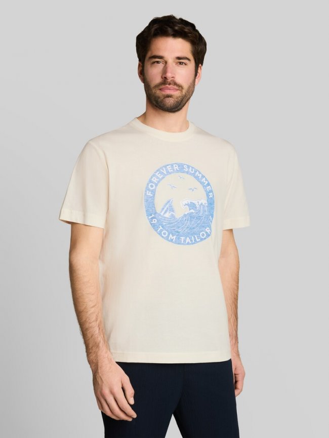 Tom Tailor T-Shirt mit Print - Gardenia White Tom Tailor T-Shirt mit Print - Gardenia White