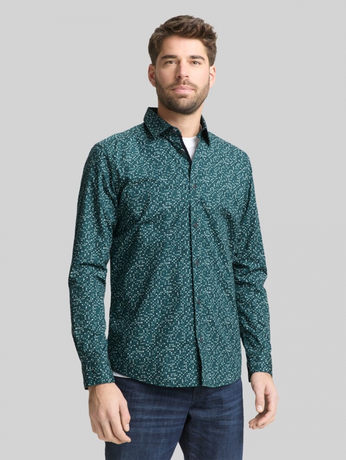 Tom Tailor Fitted Hemd mit Muster - Meadow Green Abstract Design