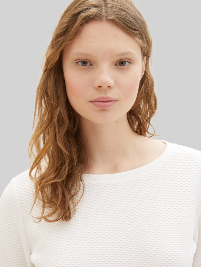 Tom Tailor Sweatshirt mit Raffungen - Off White Tom Tailor Sweatshirt mit Raffungen - Off White