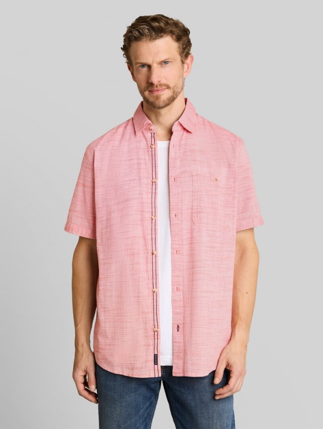 Tom Tailor Regular Fit Kurzarmhemd aus Baumwolle - Orange Red Horizontal Stripe Tom Tailor Regular Fit Kurzarmhemd aus Baumwolle - Orange Red Horizontal Stripe