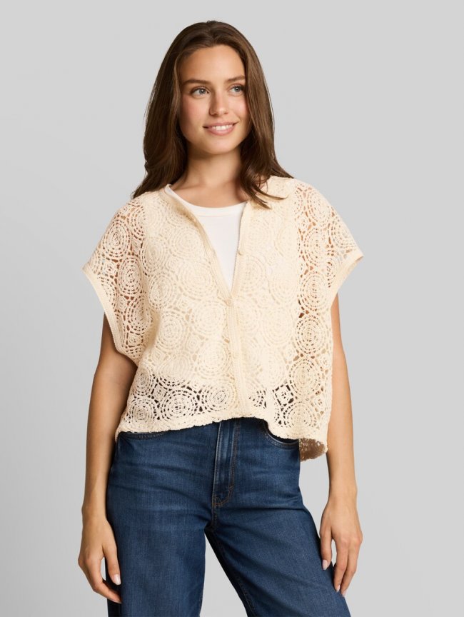 Tom Tailor Crochet-Top mit Knopfleiste - Dove White Tom Tailor Crochet-Top mit Knopfleiste - Dove White