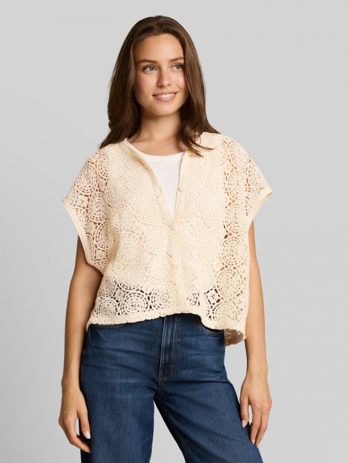 Tom Tailor Crochet-Top mit Knopfleiste - Dove White