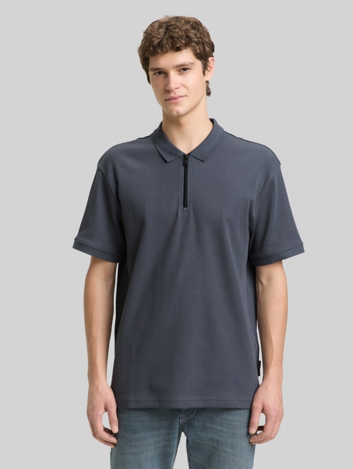 Tom Tailor Relaxed Fit Poloshirt mit Reißverschluss - Urban Medium Grey