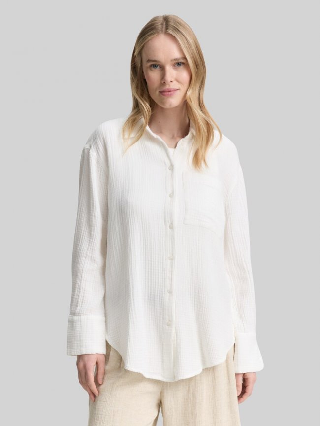 Tom Tailor Oversize Musselin Hemdbluse - Whisper White Tom Tailor Oversize Musselin Hemdbluse - Whisper White