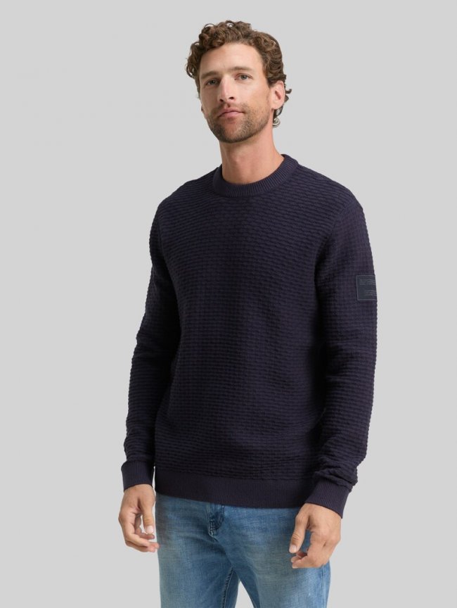 Tom Tailor Strickpullover mit Rundhalsausschnitt - Sky Captain Blue Tom Tailor Strickpullover mit Rundhalsausschnitt - Sky Captain Blue