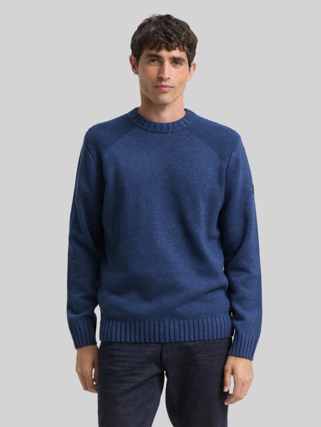 Tom Tailor Strickpullover mit Ripp-Details - Ocean Blue Melange Tom Tailor Strickpullover mit Ripp-Details - Ocean Blue Melange