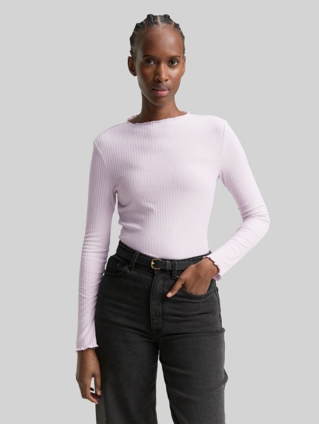 Tom Tailor Ripp Langarmshirt mit Stehkragen - Lilac Fog Tom Tailor Ripp Langarmshirt mit Stehkragen - Lilac Fog