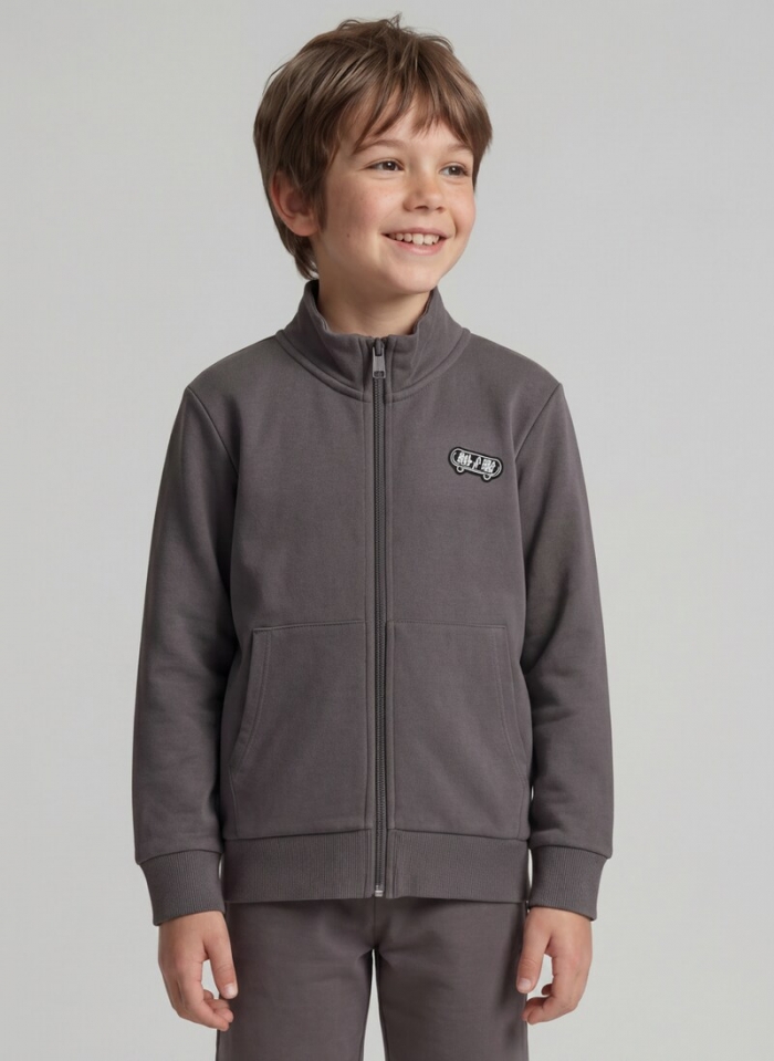 Tom Tailor College Sweatjacke mit Stehkragen - Dark Urban Grey Tom Tailor College Sweatjacke mit Stehkragen - Dark Urban Grey