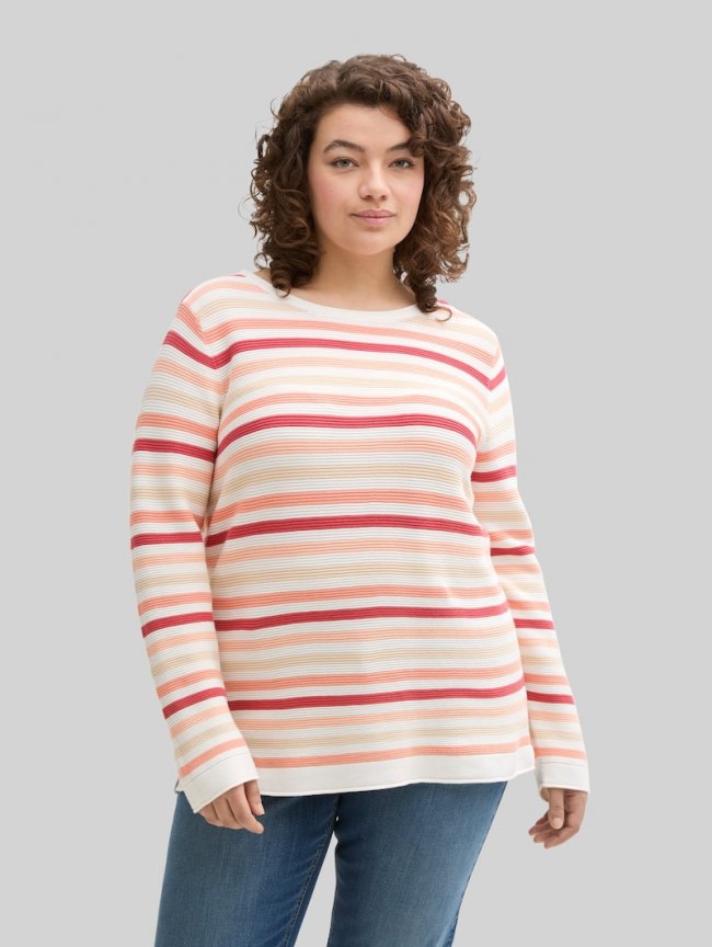 Tom Tailor Plus Size - Strickpullover mit Bio-Baumwolle - Peachy Knit Stripe Design Tom Tailor Plus Size - Strickpullover mit Bio-Baumwolle - Peachy Knit Stripe Design
