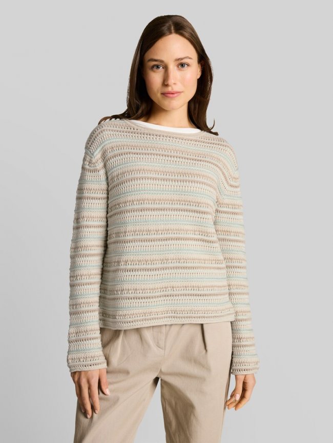 Tom Tailor Loose Fit Strickpullover mit Streifenmuster - Mint Beige Stripe Tom Tailor Loose Fit Strickpullover mit Streifenmuster - Mint Beige Stripe