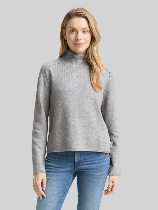 Tom Tailor Loose Fit Strickpullover mit Stehkragen - Medium Silver Grey Melange Tom Tailor Loose Fit Strickpullover mit Stehkragen - Medium Silver Grey Melange
