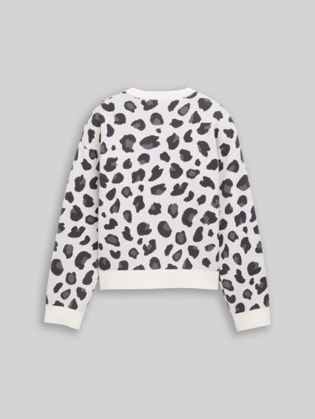 Tom Tailor Jacquard Strickpullover mit Leo-Muster - Leo Grey Print Tom Tailor Jacquard Strickpullover mit Leo-Muster - Leo Grey Print