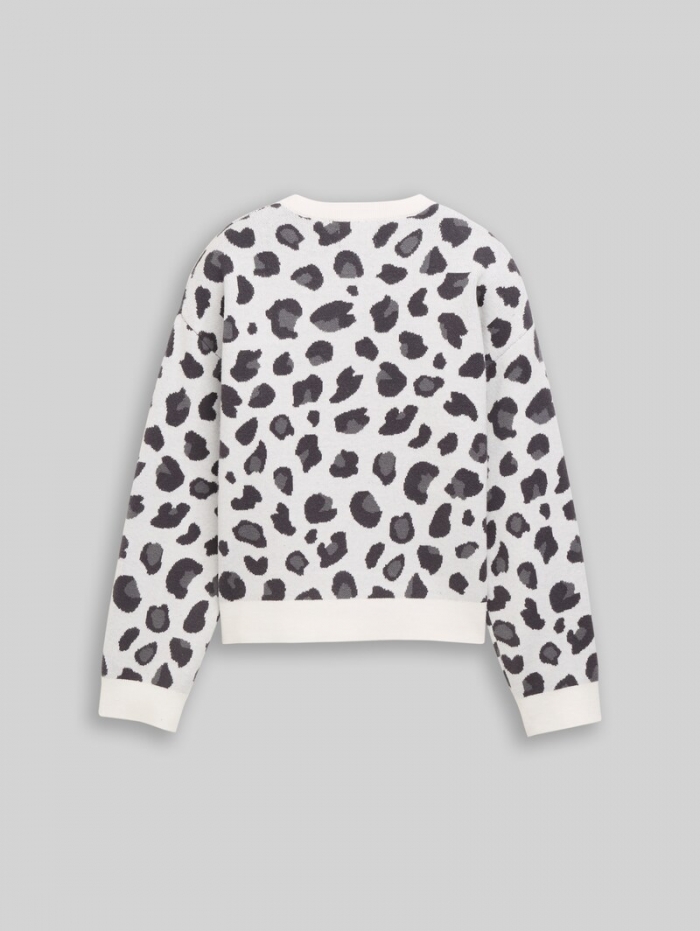 Tom Tailor Jacquard Strickpullover mit Leo-Muster - Leo Grey Print Tom Tailor Jacquard Strickpullover mit Leo-Muster - Leo Grey Print