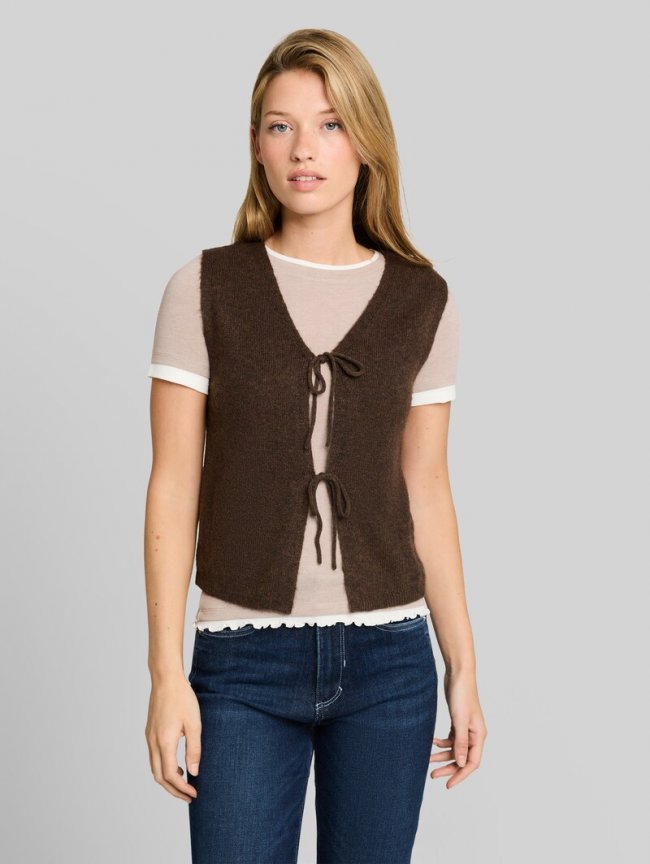 Tom Tailor Strickweste mit Schleifen - Cool Dark Brown Melange Tom Tailor Strickweste mit Schleifen - Cool Dark Brown Melange