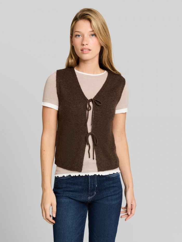 Tom Tailor Strickweste mit Schleifen - Cool Dark Brown Melange Tom Tailor Strickweste mit Schleifen - Cool Dark Brown Melange