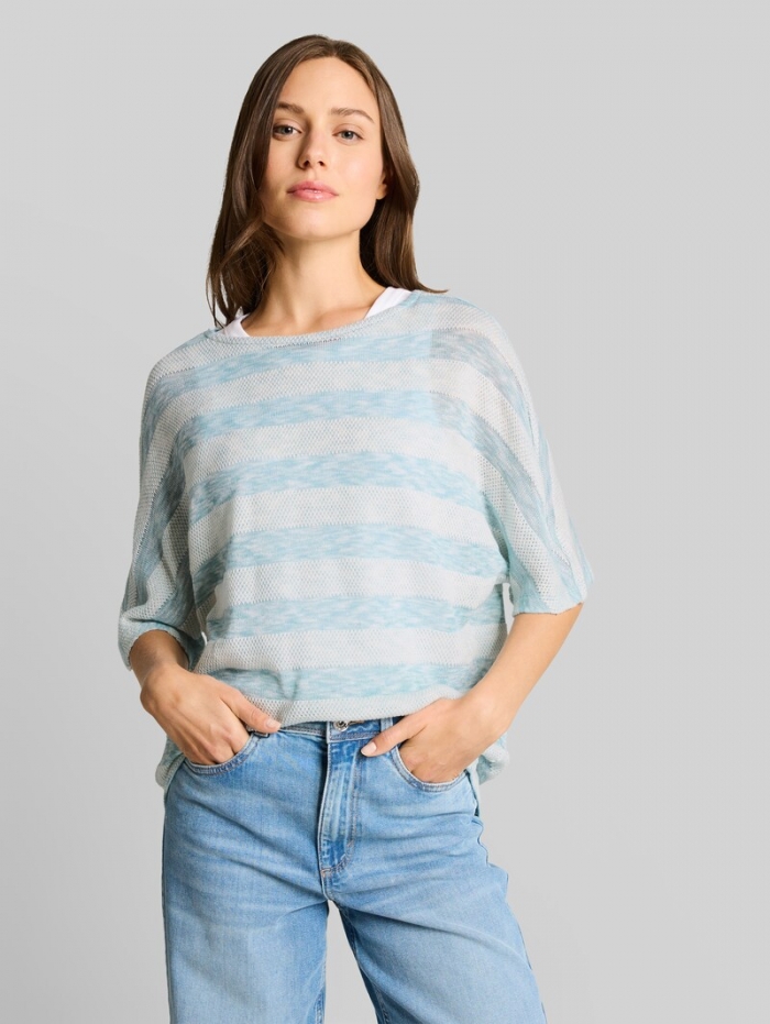 Tom Tailor Loose Fit T-Shirt mit Fledermausärmeln - White Mint Stripe Tom Tailor Loose Fit T-Shirt mit Fledermausärmeln - White Mint Stripe