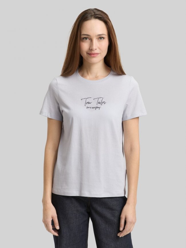 Tom Tailor T-Shirt mit Logo-Print - Soft Dusty Blue Tom Tailor T-Shirt mit Logo-Print - Soft Dusty Blue