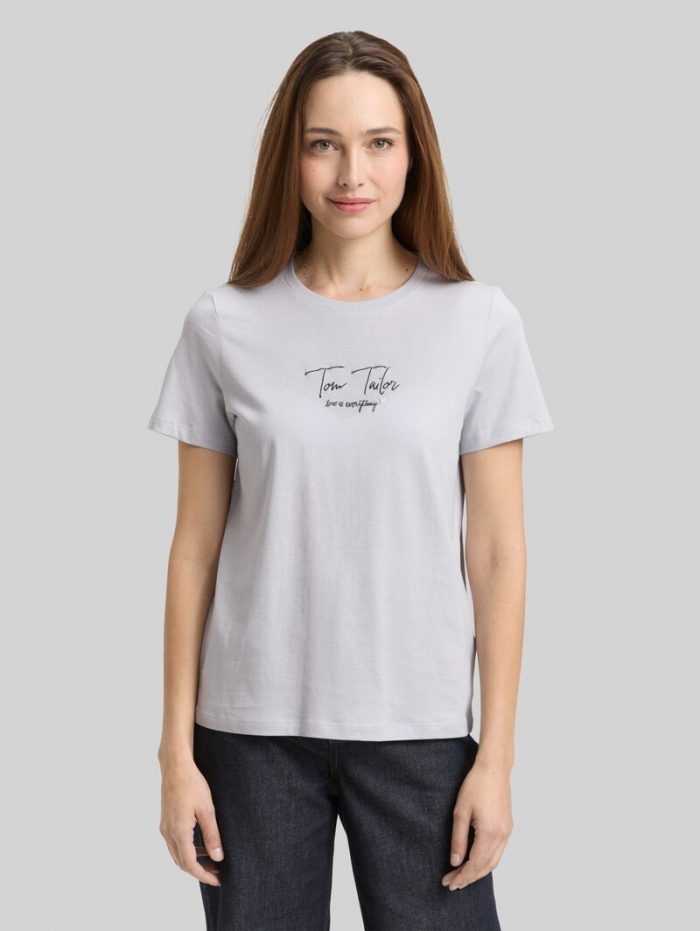 Tom Tailor T-Shirt mit Logo-Print - Soft Dusty Blue Tom Tailor T-Shirt mit Logo-Print - Soft Dusty Blue