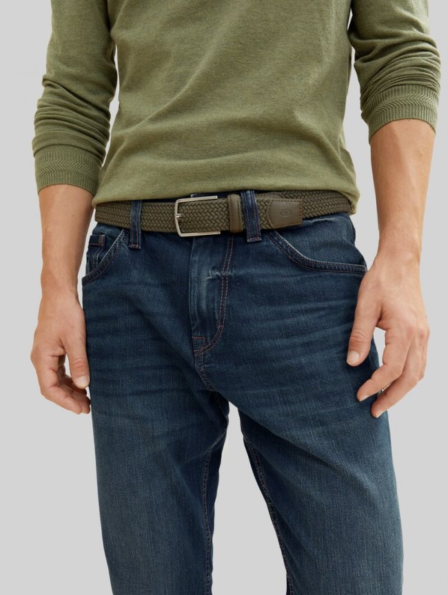 Tom Tailor TTALEX elastischer Flechtgürtel mit eckiger Dornschließe - Olive Uni Tom Tailor TTALEX elastischer Flechtgürtel mit eckiger Dornschließe - Olive Uni