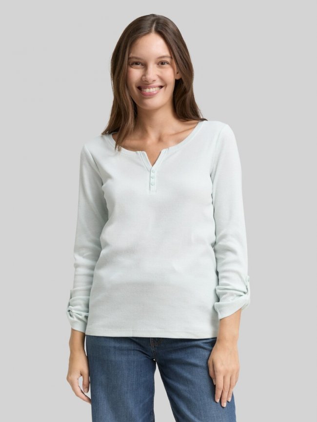 Tom Tailor Langarmshirt mit Turn-Up-Funktion - Offwhite Mint Small Stripe Tom Tailor Langarmshirt mit Turn-Up-Funktion - Offwhite Mint Small Stripe