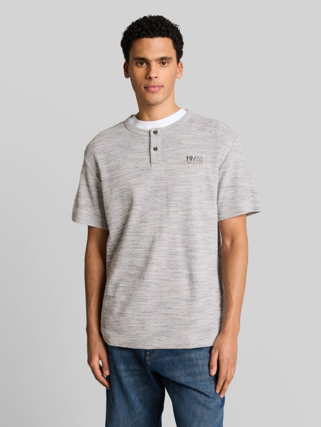 Tom Tailor Henley T-Shirt in Melange-Optik - White Grey Waffle Inject Tom Tailor Henley T-Shirt in Melange-Optik - White Grey Waffle Inject