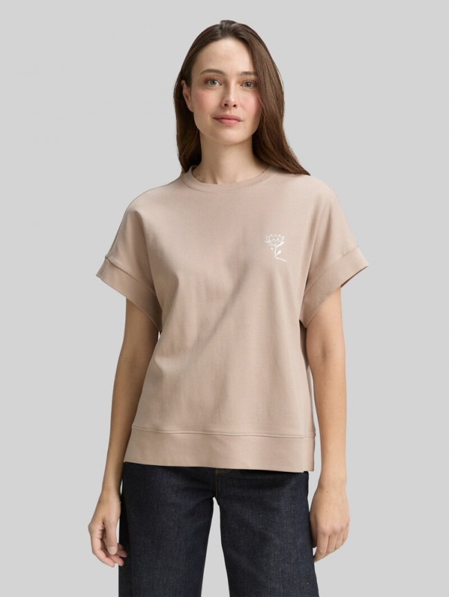 Tom Tailor Loose Fit T-Shirt mit Print - Soft Taupe Grey Tom Tailor Loose Fit T-Shirt mit Print - Soft Taupe Grey