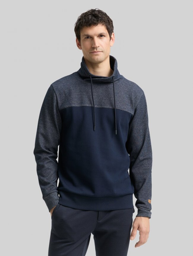 Tom Tailor Snood Sweatshirt mit Struktur-Mix - Navy Fine Yd Stripe Tom Tailor Snood Sweatshirt mit Struktur-Mix - Navy Fine Yd Stripe