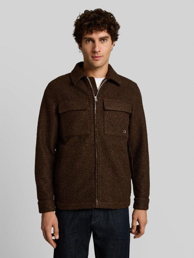 Tom Tailor Bouclé Overshirt mit Reißverschluss - Cool Dark Brown Melange Tom Tailor Bouclé Overshirt mit Reißverschluss - Cool Dark Brown Melange