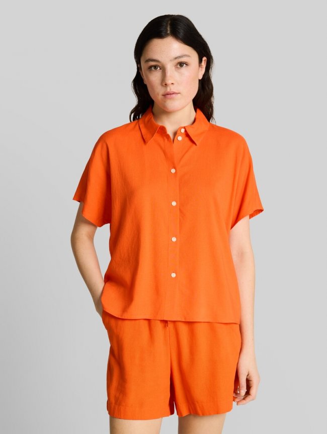 Tom Tailor Boxy Fit Bluse mit Leinenanteil - Fiery Orange Tom Tailor Boxy Fit Bluse mit Leinenanteil - Fiery Orange