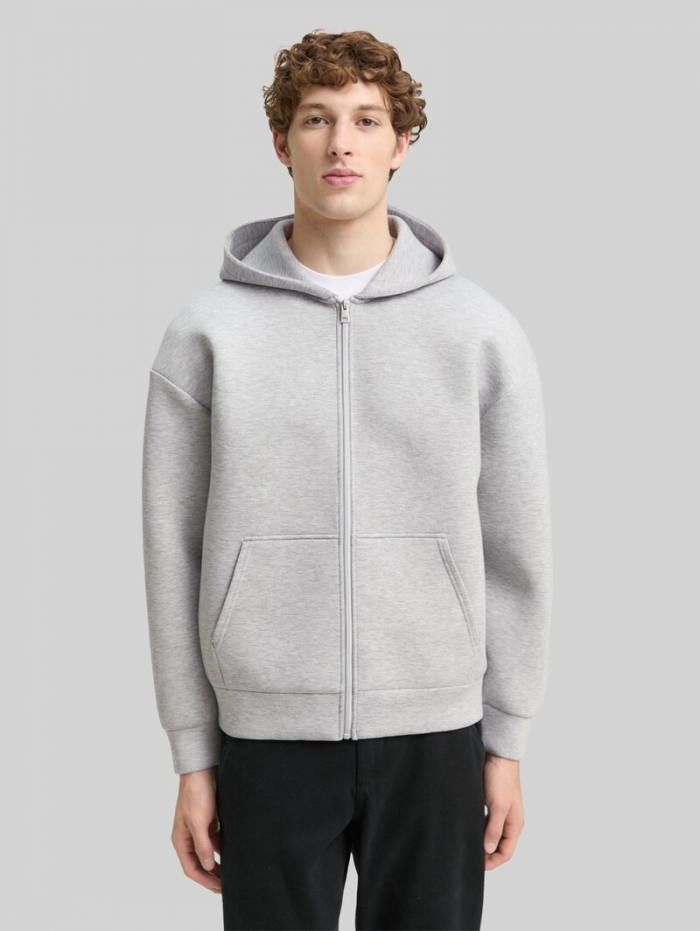 Tom Tailor Relaxed Fit Hoodie Sweatjacke aus Scuba - Light Stone Grey Melange Tom Tailor Relaxed Fit Hoodie Sweatjacke aus Scuba - Light Stone Grey Melange