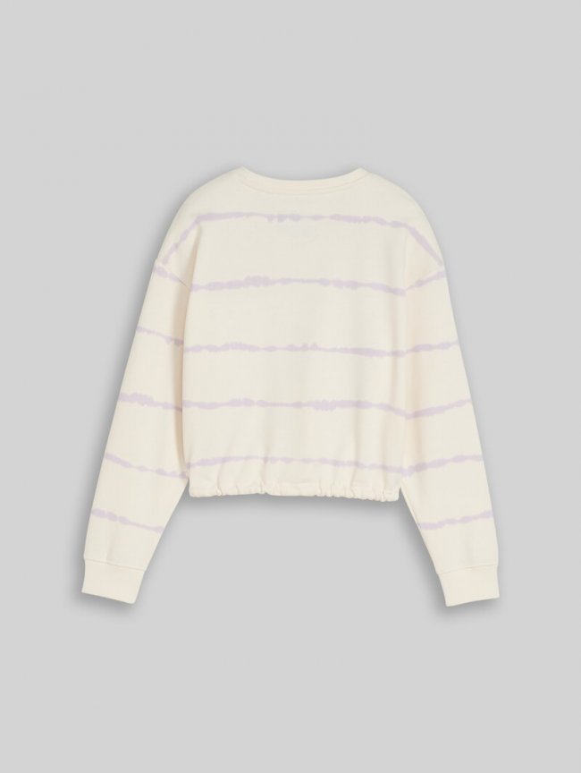 Tom Tailor Cropped Sweatshirt mit Batikmuster - White Lilac Batik Design Tom Tailor Cropped Sweatshirt mit Batikmuster - White Lilac Batik Design