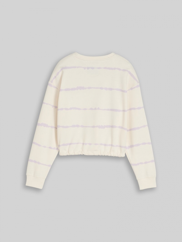 Tom Tailor Cropped Sweatshirt mit Batikmuster - White Lilac Batik Design Tom Tailor Cropped Sweatshirt mit Batikmuster - White Lilac Batik Design