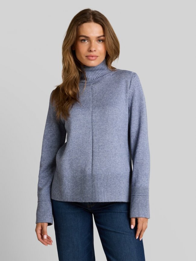 Tom Tailor Cosy Strickpullover mit Stehkragen - Fern Blue Melange Tom Tailor Cosy Strickpullover mit Stehkragen - Fern Blue Melange