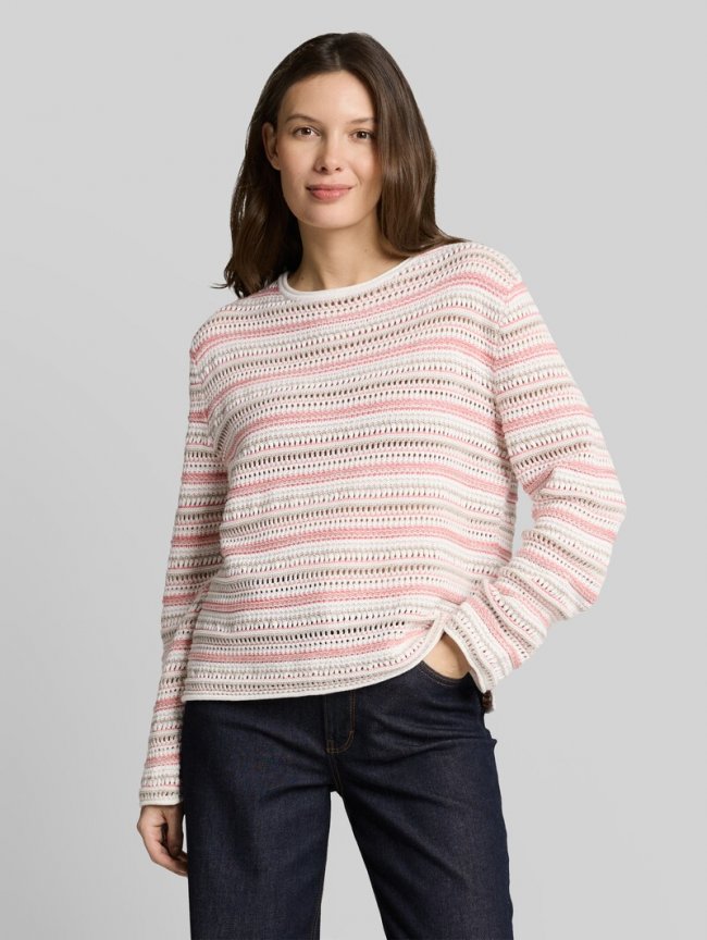 Tom Tailor Loose Fit Strickpullover mit Streifenmuster - Pink Beige Stripe Tom Tailor Loose Fit Strickpullover mit Streifenmuster - Pink Beige Stripe