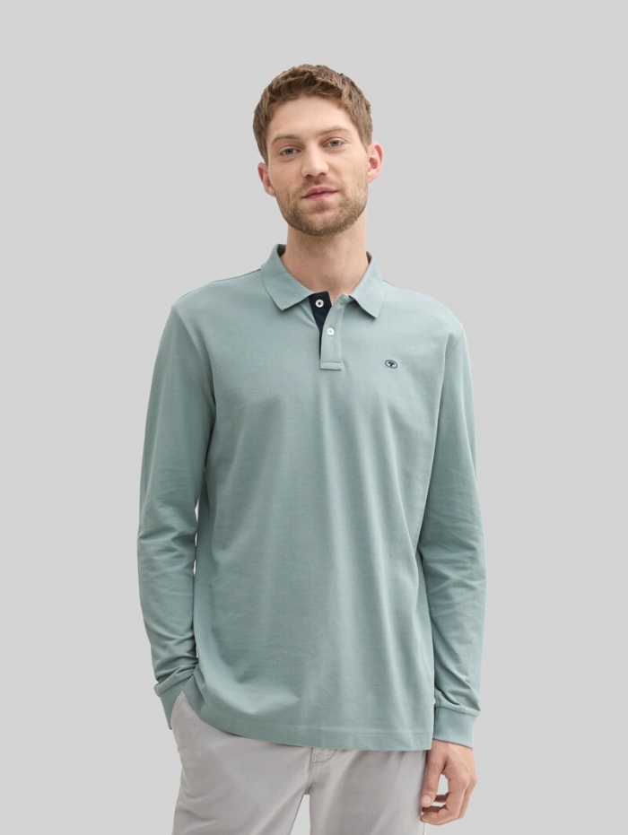 Tom Tailor Langarm Piqué Poloshirt - Grey Mint Tom Tailor Langarm Piqué Poloshirt - Grey Mint